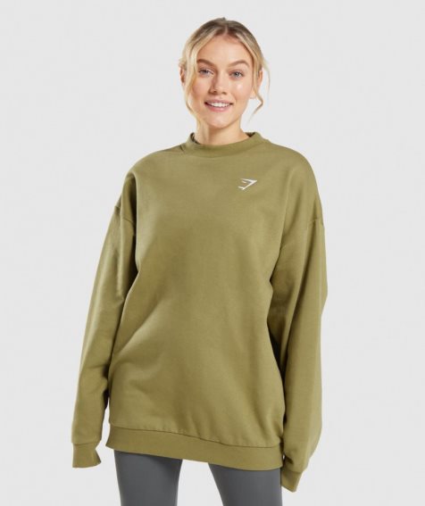 Women's Gymshark Training Oversized Sweatshirts Olive | NZ 6WPCFR